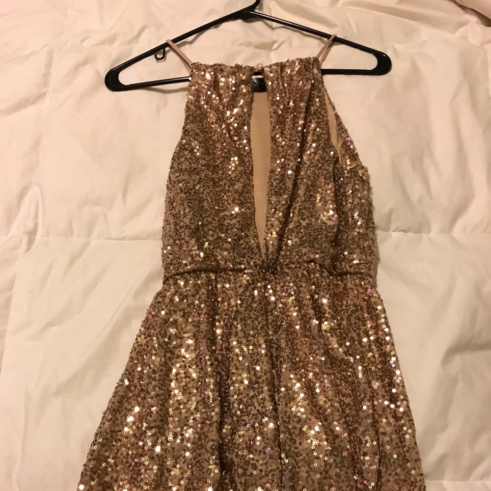 Champagne, open slit back dress!